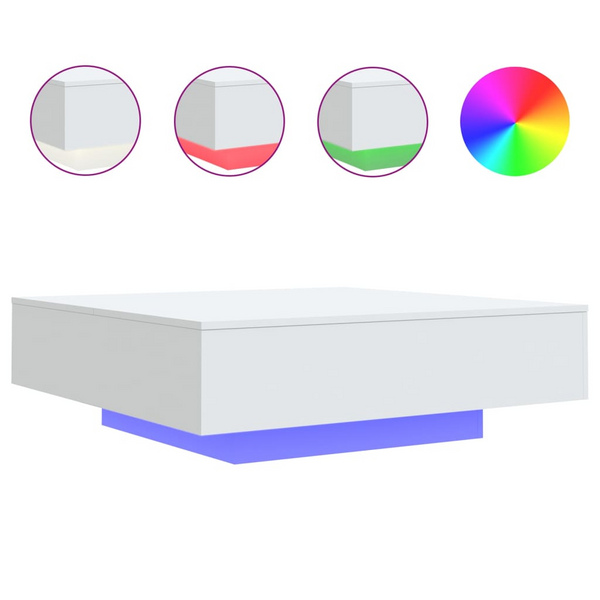 vidaXL Coffee Table with LED Lights White 39.4"x39.4"x12.2"