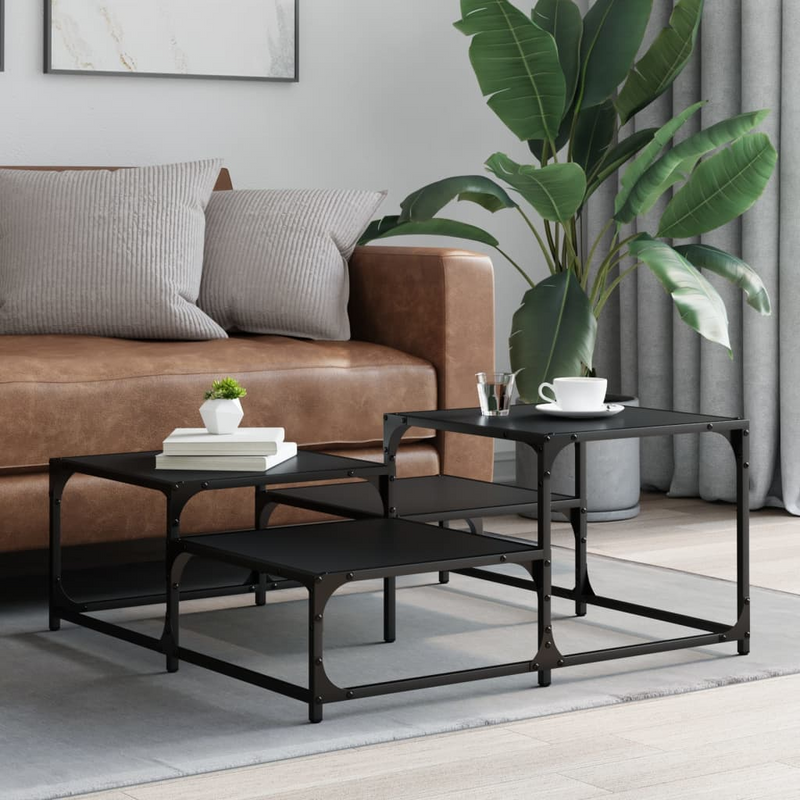 vidaXL Coffee Table Black 34.4"x34.4"x15.7" Engineered Wood