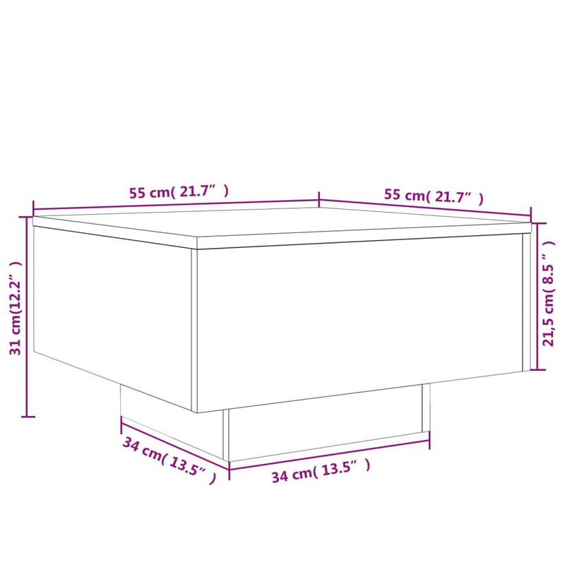 vidaXL Coffee Table Black 21.7"x21.7"x12.2" Engineered Wood