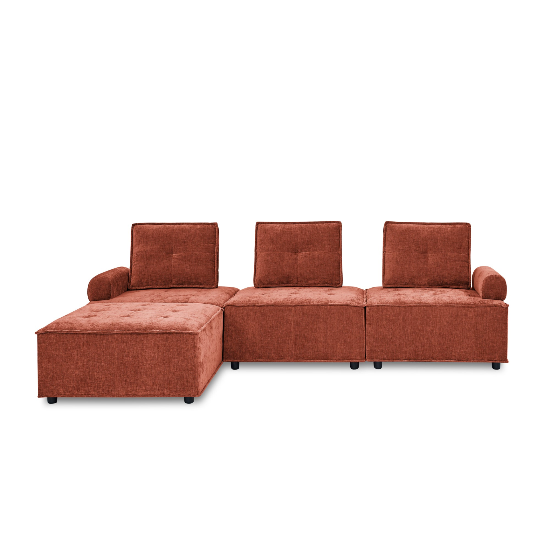Red-Orange Remix L-Shape Modular Sectional Sofa in Chenille