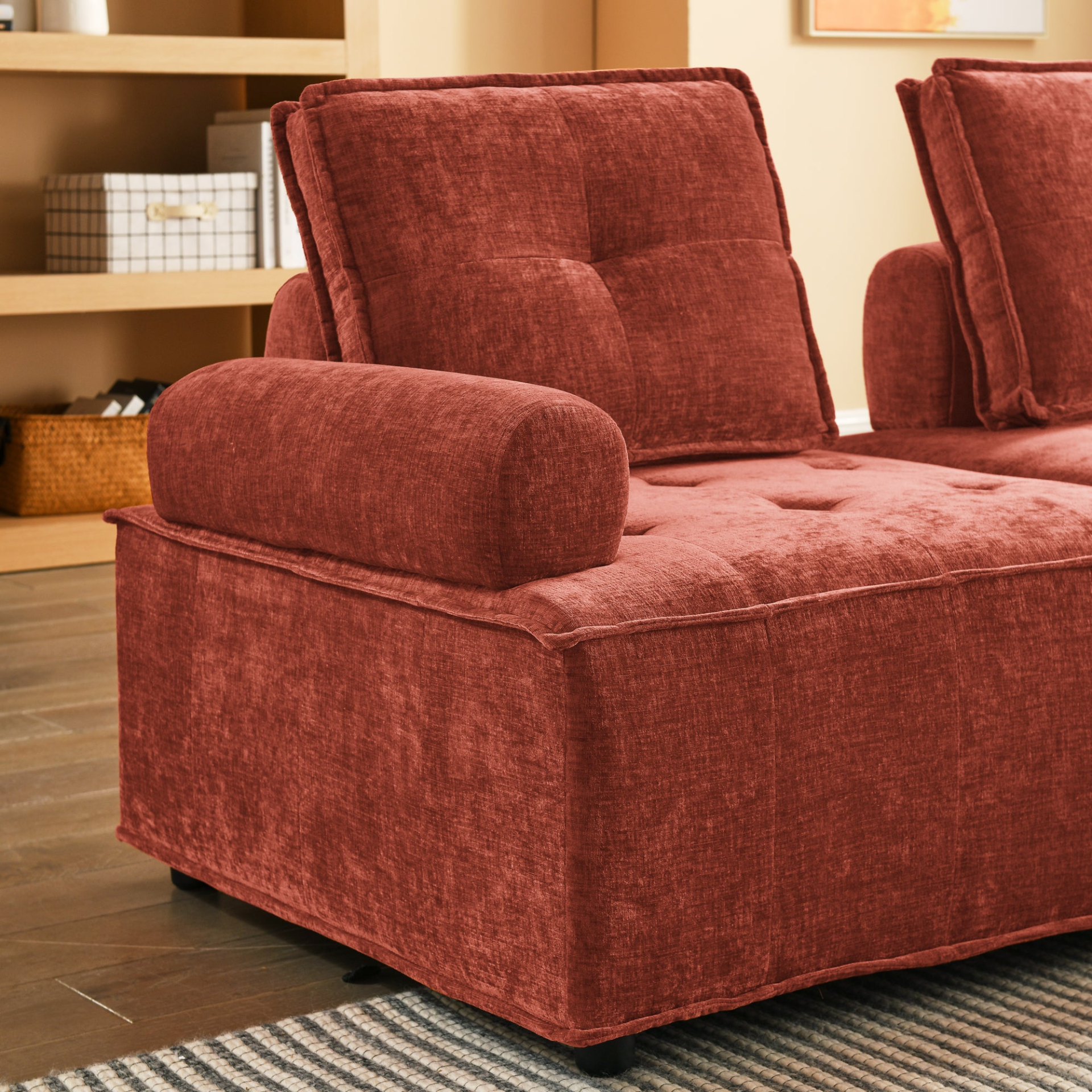 Red-Orange Remix L-Shape Modular Sectional Sofa in Chenille
