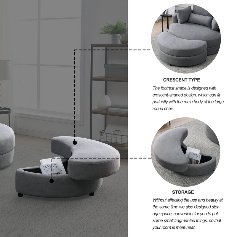 Spin & Stow Grey Linen Barrel Swivel Chair with Storage Ottoman (Set of 2)