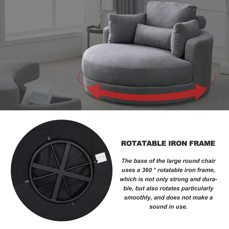 Spin & Stow Grey Linen Barrel Swivel Chair with Storage Ottoman (Set of 2)