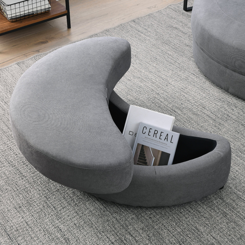 Spin & Stow Grey Linen Barrel Swivel Chair with Storage Ottoman (Set of 2)