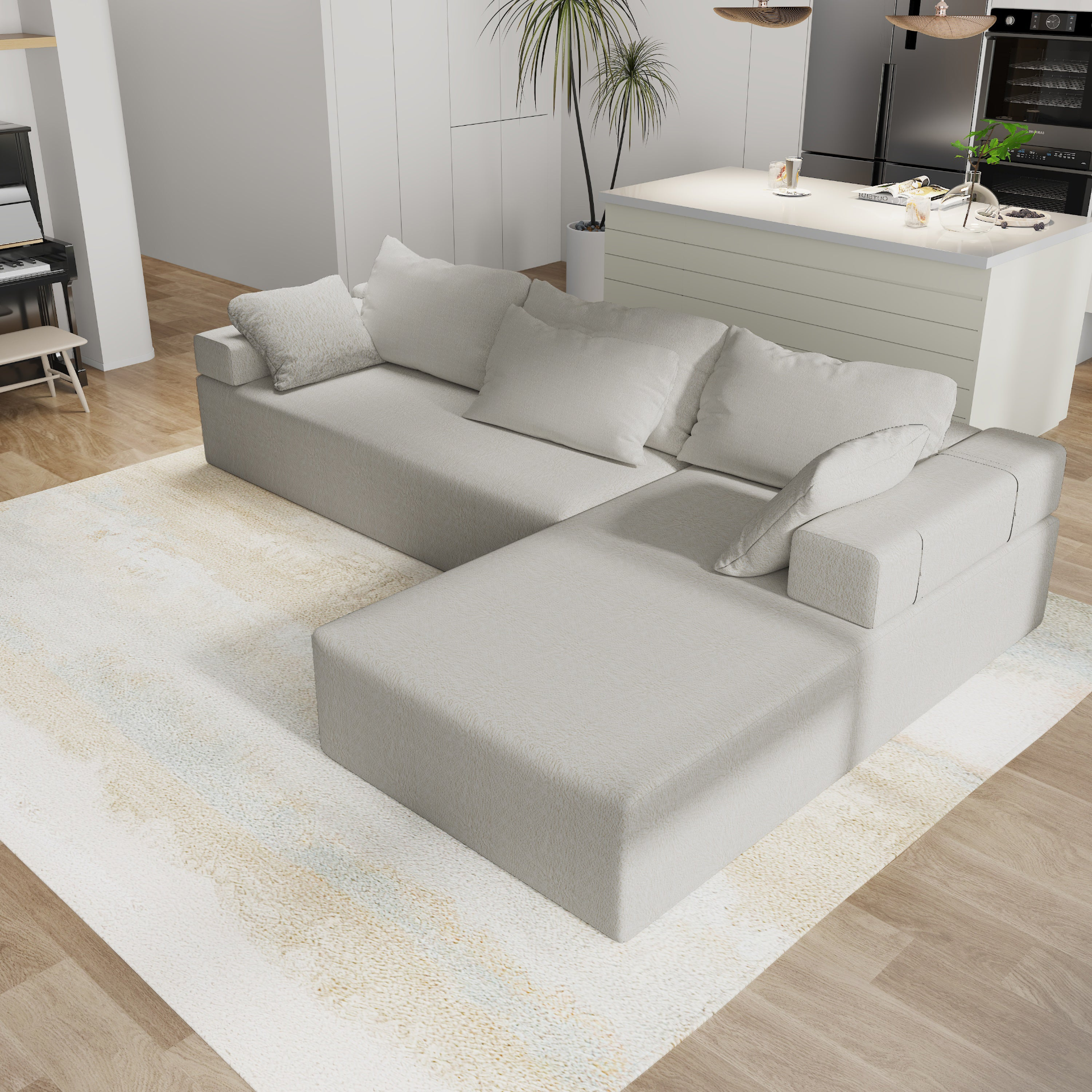 Ivory Precision Profile L-Shaped Sectional Sofa Set