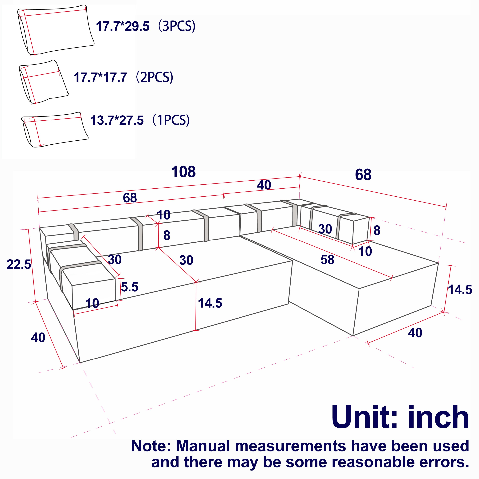 Ivory Precision Profile L-Shaped Sectional Sofa Set