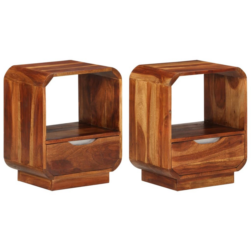 vidaXL Nightstand with Drawer 2 pcs Solid Sheesham Wood 15.7"x11.8"x19.7"