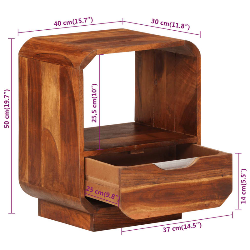 vidaXL Nightstand with Drawer 2 pcs Solid Sheesham Wood 15.7"x11.8"x19.7"