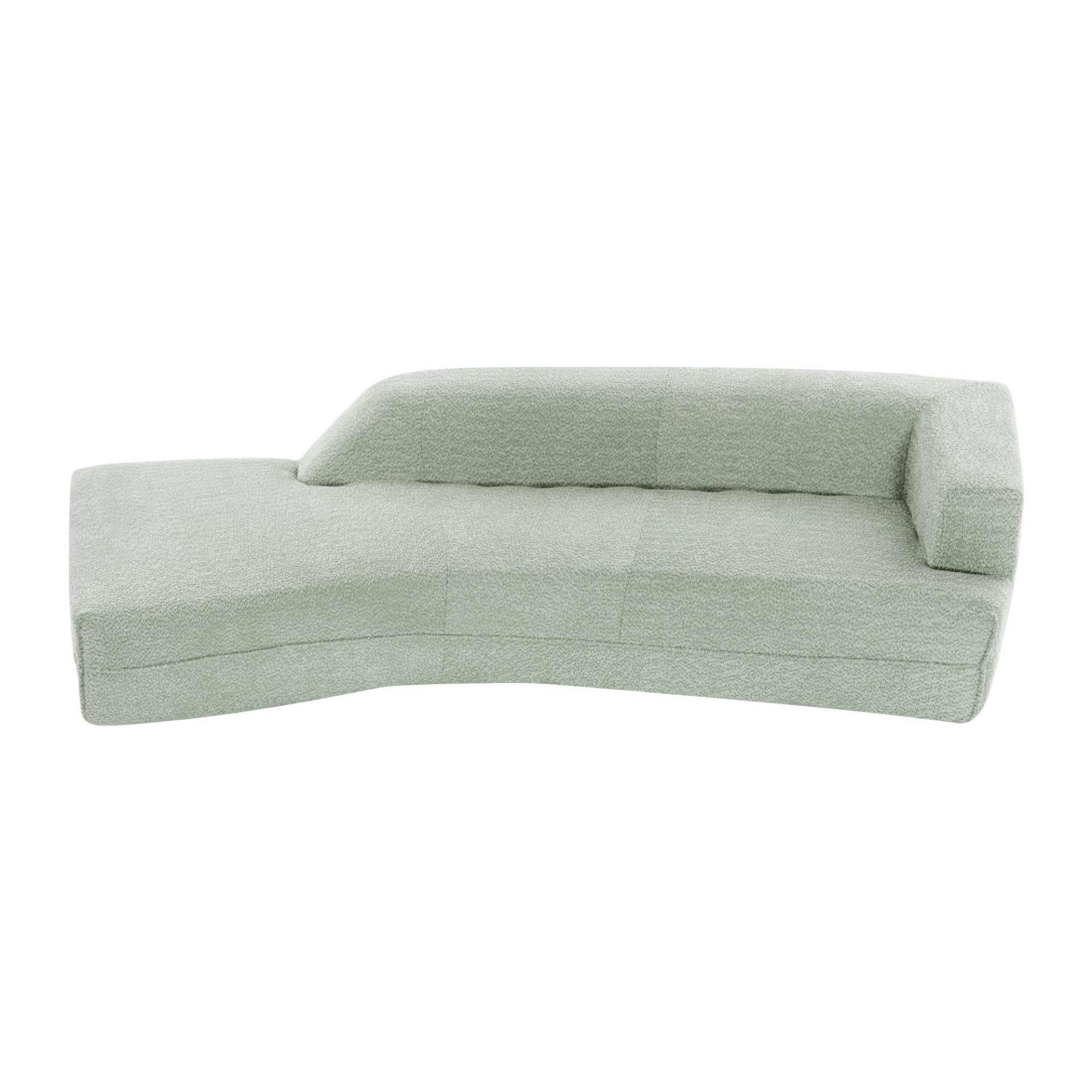 Seafoam Green Curved Boucle Chaise Lounge Sofa