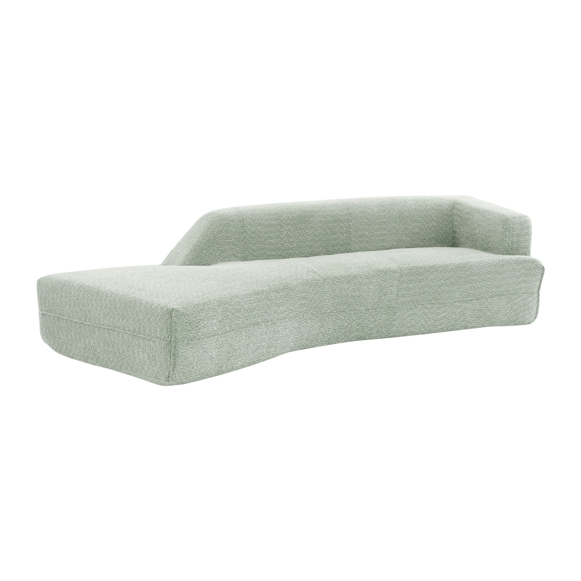 Seafoam Green Curved Boucle Chaise Lounge Sofa