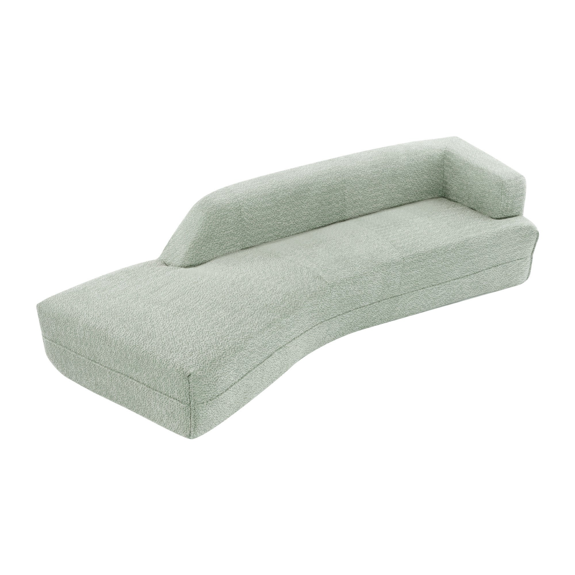 Seafoam Green Curved Boucle Chaise Lounge Sofa