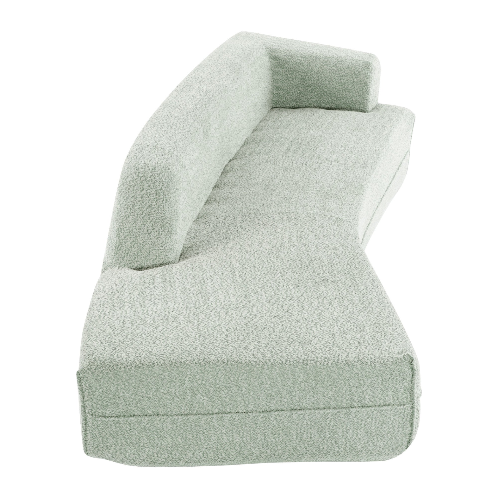 Seafoam Green Curved Boucle Chaise Lounge Sofa