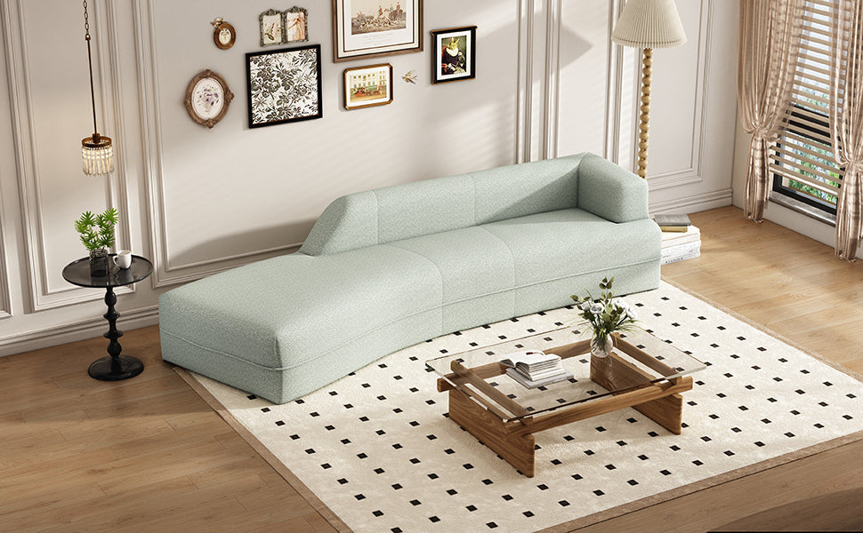 Seafoam Green Curved Boucle Chaise Lounge Sofa