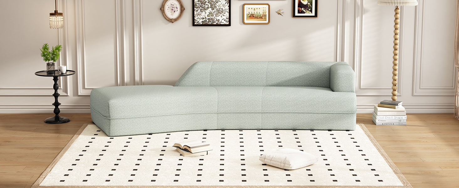 Seafoam Green Curved Boucle Chaise Lounge Sofa