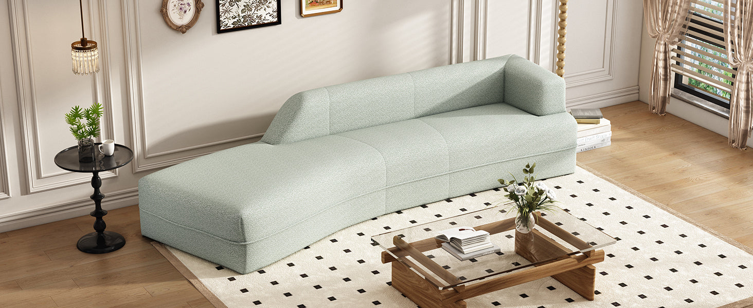 Seafoam Green Curved Boucle Chaise Lounge Sofa