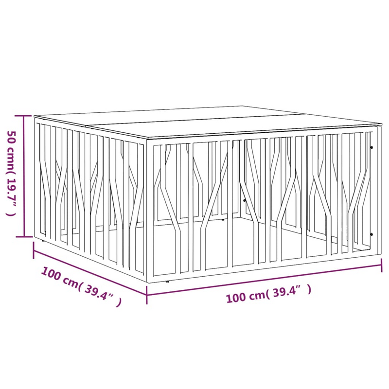 vidaXL Coffee Table 39.4"x39.4"x19.7" Stainless Steel and Glass