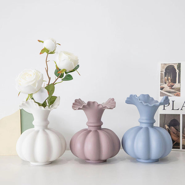Ruffled Pumpkin Ceramic Vase