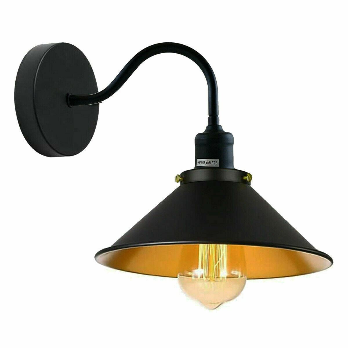 Retro Industrial Swan Neck Wall Light Indoor Sconce Metal Cone Shape Shade For Basement, Bedroom, Dining Room, Garage