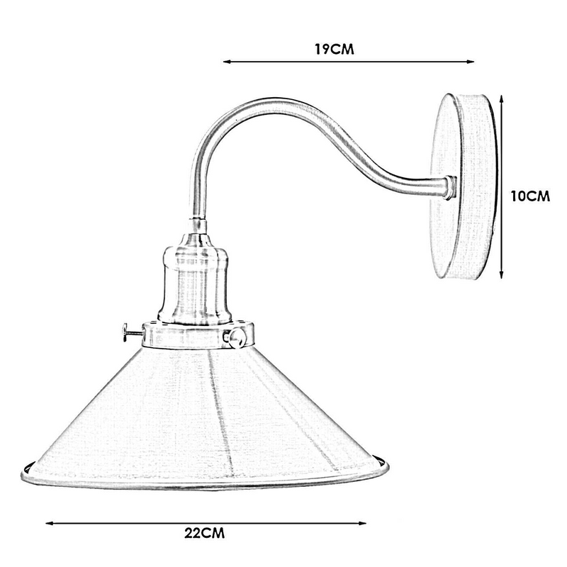Retro Industrial Swan Neck Wall Light Indoor Sconce Metal Cone Shape Shade For Basement, Bedroom, Dining Room, Garage