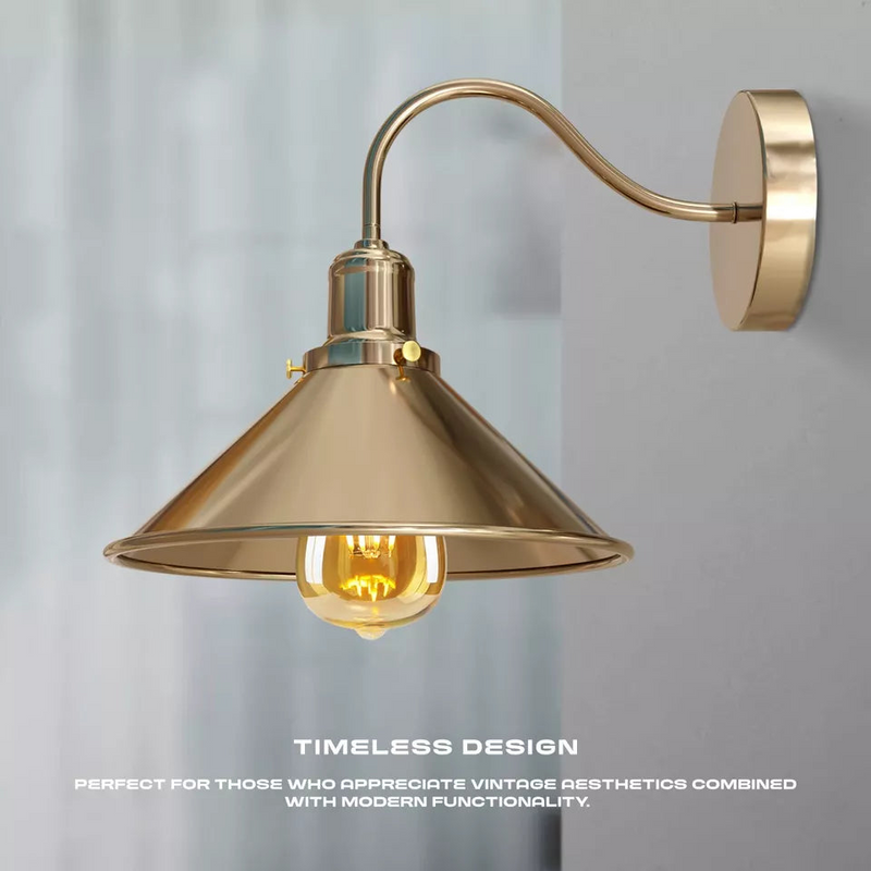 Retro Industrial Swan Neck Wall Light Indoor Sconce Metal Cone Shape Shade For Basement, Bedroom, Dining Room, Garage