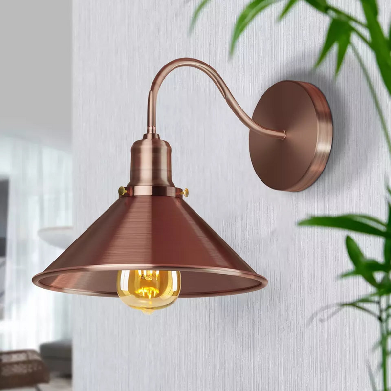 Retro Industrial Swan Neck Wall Light Indoor Sconce Metal Cone Shape Shade For Basement, Bedroom, Dining Room, Garage
