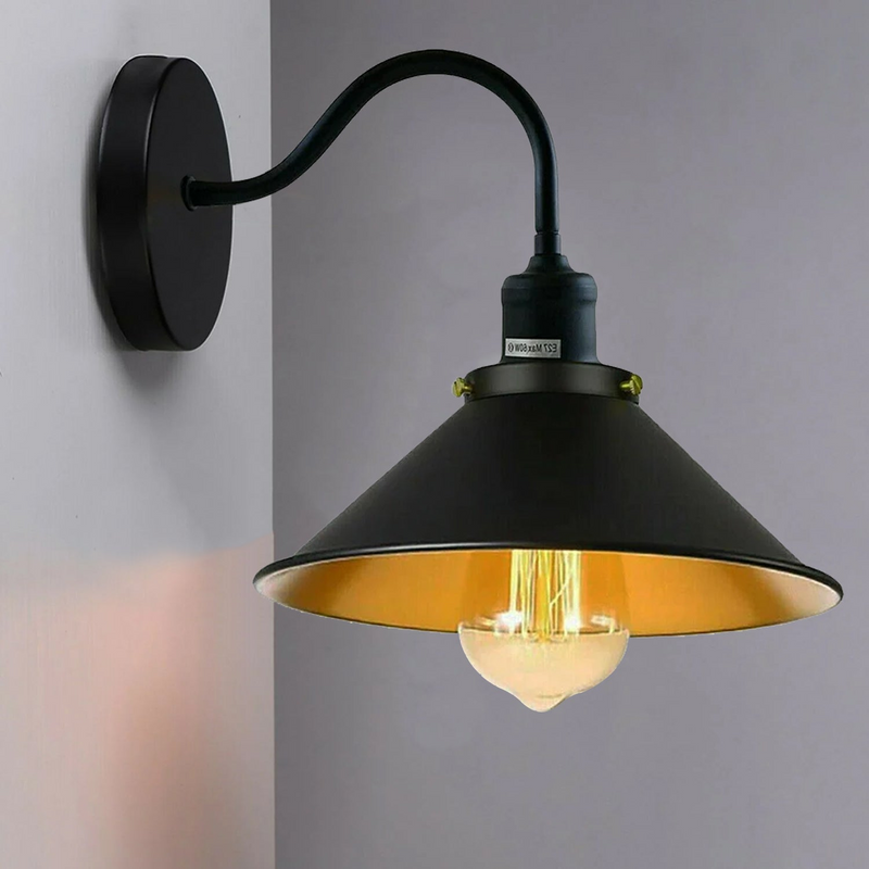 Retro Industrial Swan Neck Wall Light Indoor Sconce Metal Cone Shape Shade For Basement, Bedroom, Dining Room, Garage