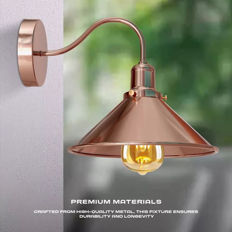 Retro Industrial Swan Neck Wall Light Indoor Sconce Metal Cone Shape Shade For Basement, Bedroom, Dining Room, Garage