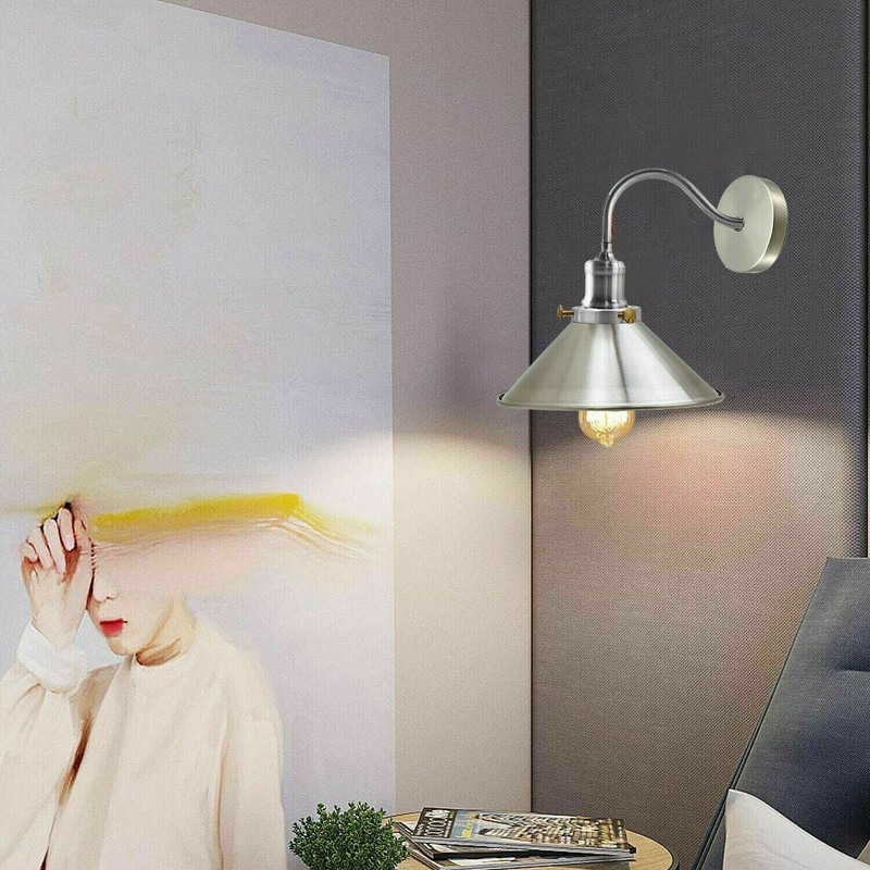 Retro Industrial Swan Neck Wall Light Indoor Sconce Metal Cone Shape Shade For Basement, Bedroom, Dining Room, Garage