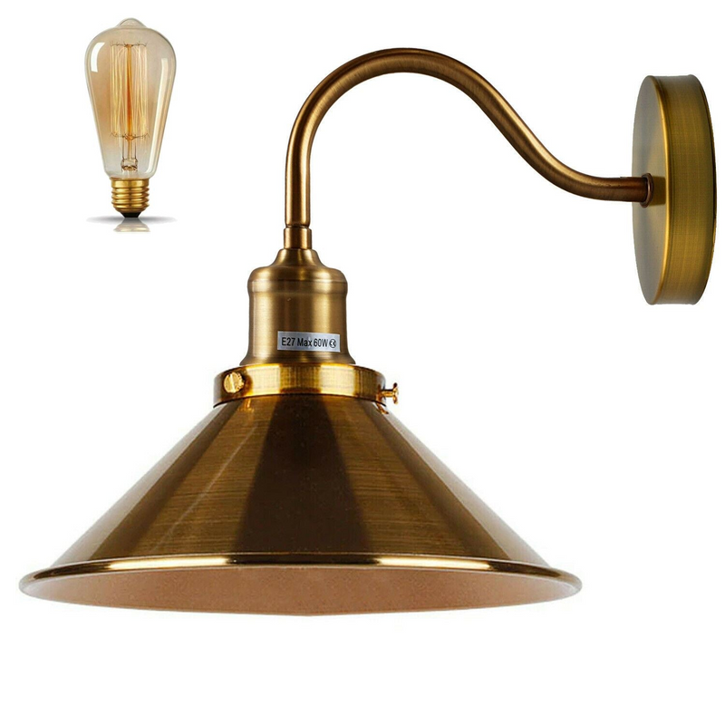 Retro Industrial Swan Neck Wall Light Indoor Sconce Metal Cone Shape Shade For Basement, Bedroom, Dining Room, Garage