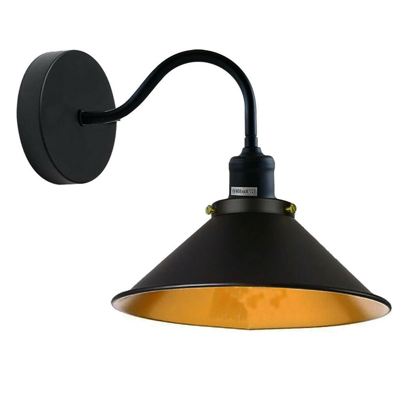 Retro Industrial Swan Neck Wall Light Indoor Sconce Metal Cone Shape Shade For Basement, Bedroom, Dining Room, Garage