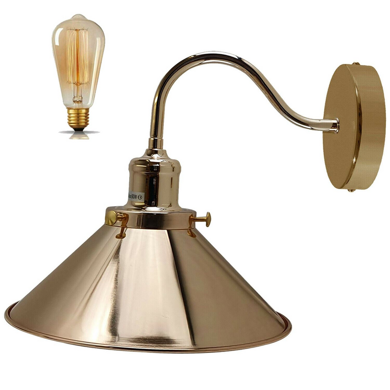 Retro Industrial Swan Neck Wall Light Indoor Sconce Metal Cone Shape Shade For Basement, Bedroom, Dining Room, Garage