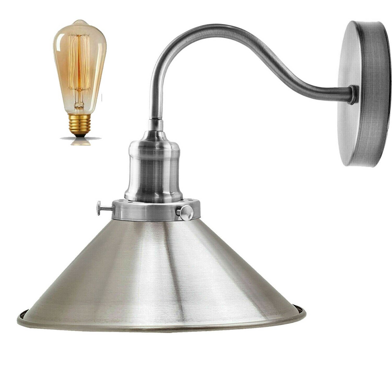 Retro Industrial Swan Neck Wall Light Indoor Sconce Metal Cone Shape Shade For Basement, Bedroom, Dining Room, Garage
