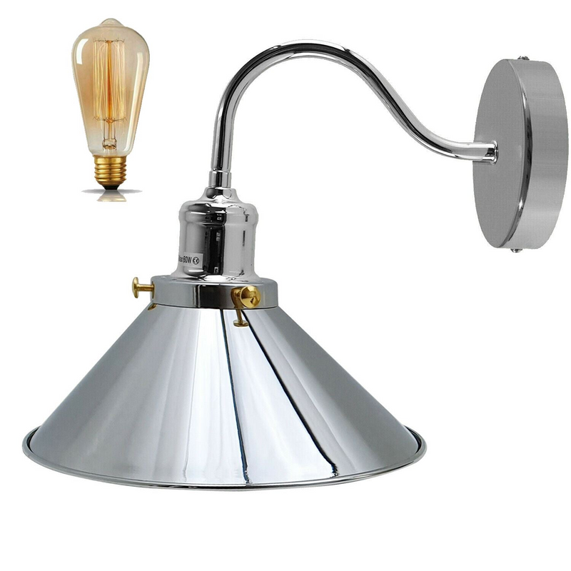 Retro Industrial Swan Neck Wall Light Indoor Sconce Metal Cone Shape Shade For Basement, Bedroom, Dining Room, Garage