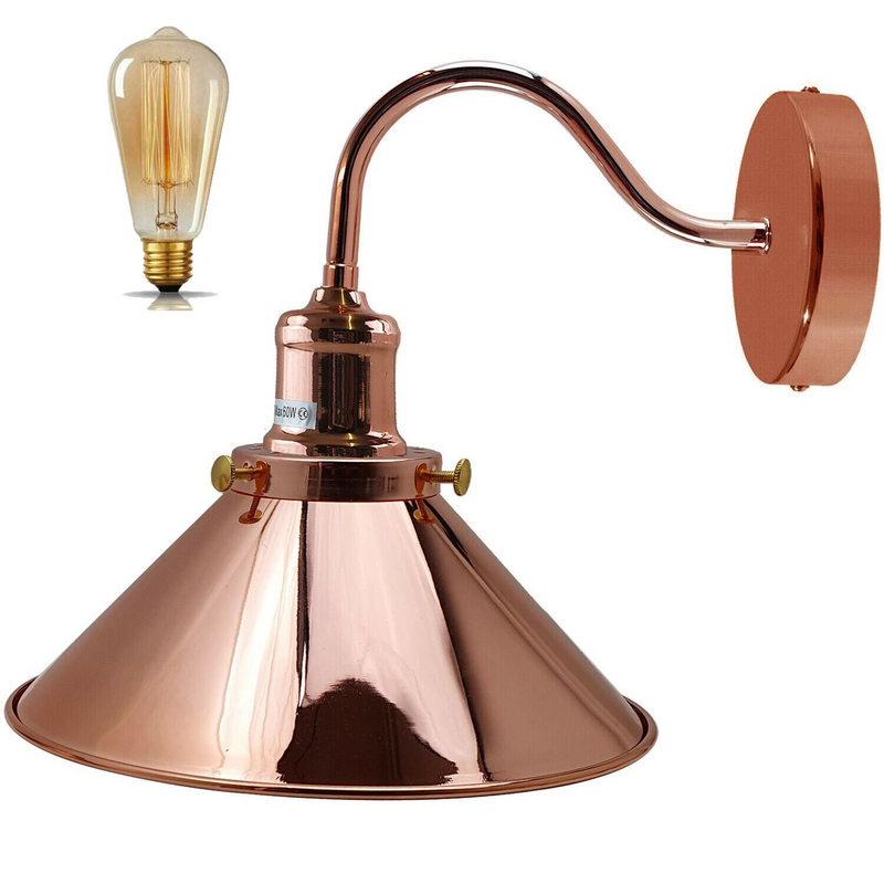 Retro Industrial Swan Neck Wall Light Indoor Sconce Metal Cone Shape Shade For Basement, Bedroom, Dining Room, Garage