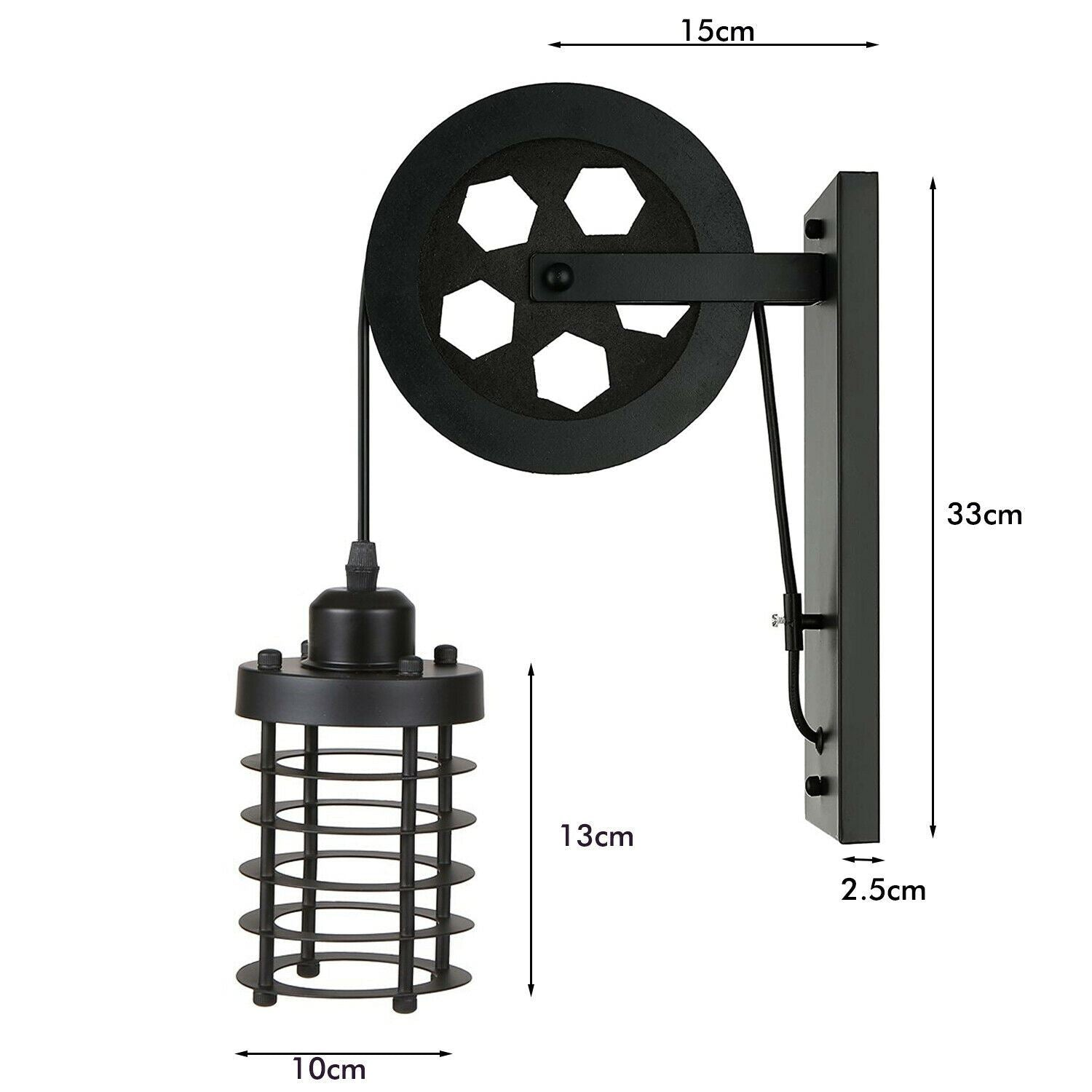 Industrial Wall Mounted Pulley Wheel Light Retro Metal Cylinder Shape Shade Indoor Light Fixture