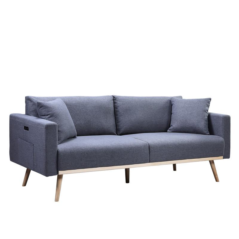 Easton Dark Gray Linen Fabric Sofa Loveseat Living Room Set w/ USB Charging Ports Pockets & Pillows