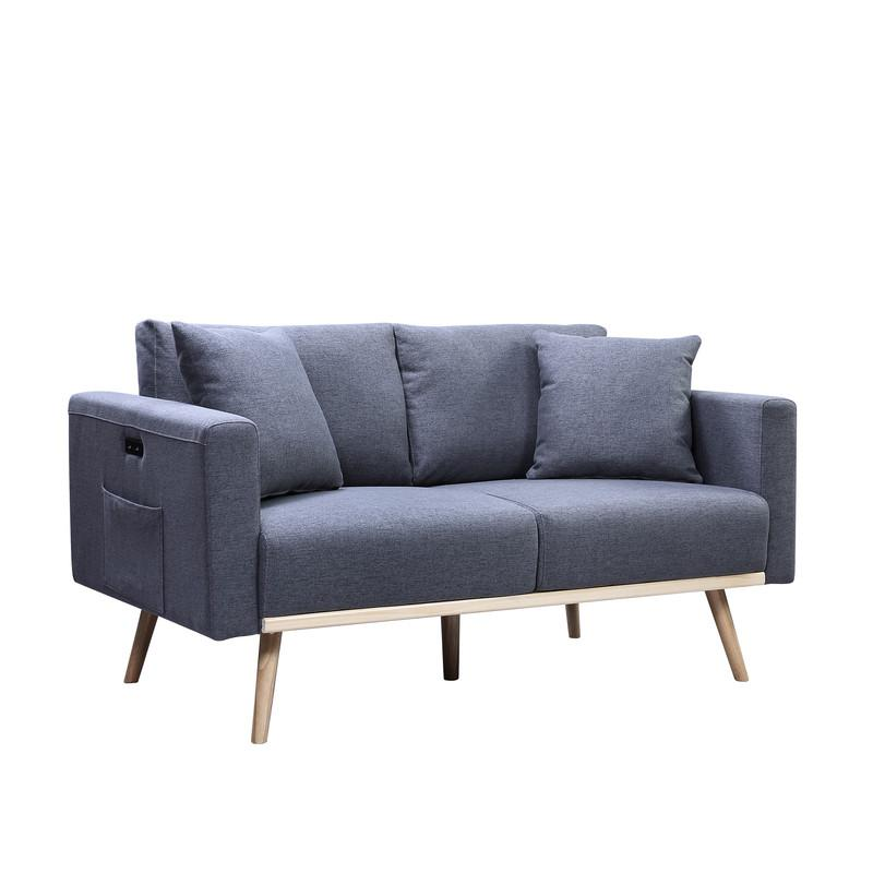 Easton Dark Gray Linen Fabric Sofa Loveseat Living Room Set w/ USB Charging Ports Pockets & Pillows