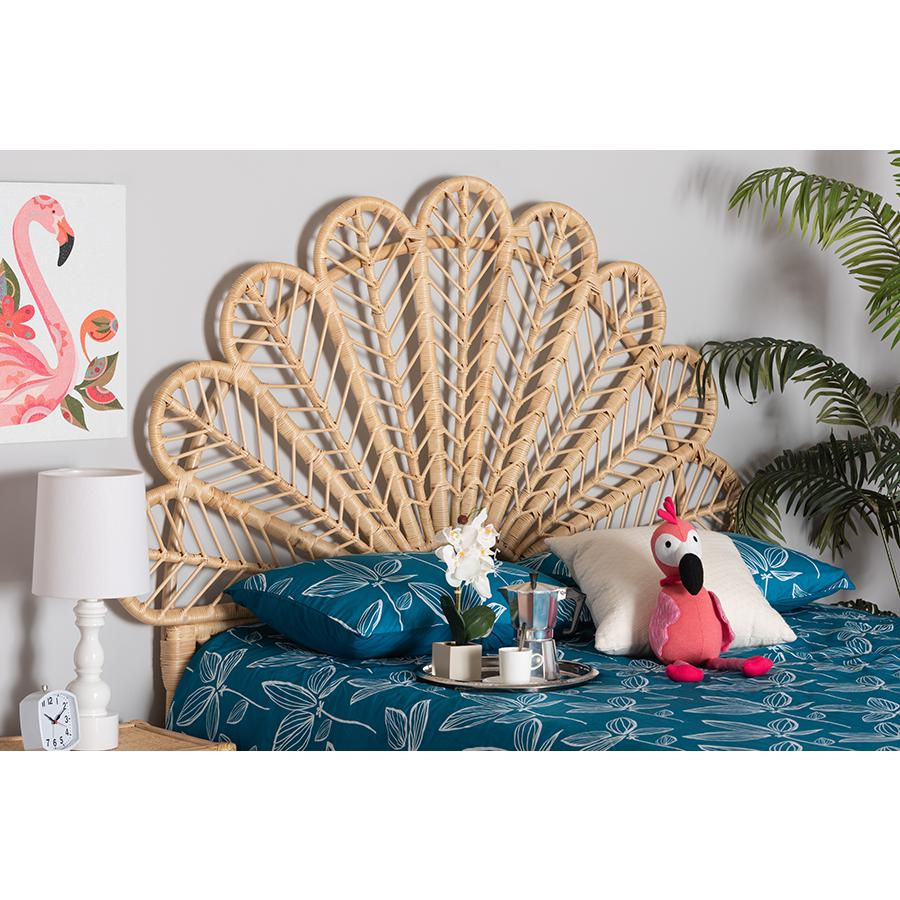 Peacock Plume Rattan Standalone Queen Headboard