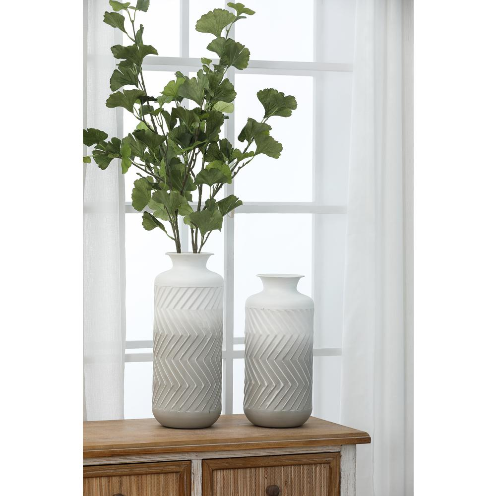 Set of 2 Gray and White Metal Bottle Vases