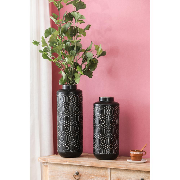 Set of 2 Black and Gold Metal Bottle Vases