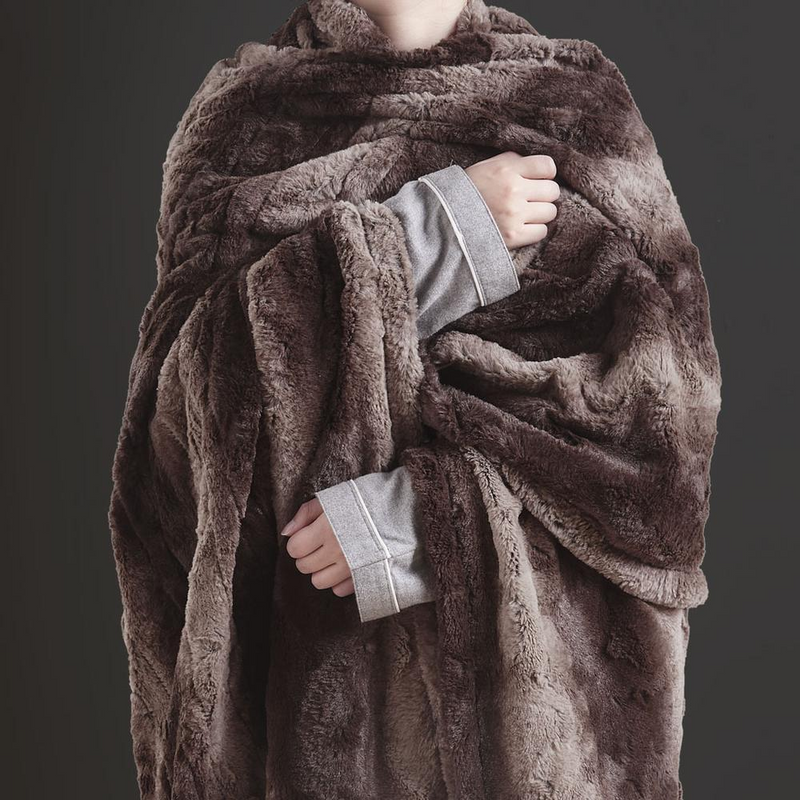 LuxeWarm Rich Brown Oversized Faux Fur Heated Throw