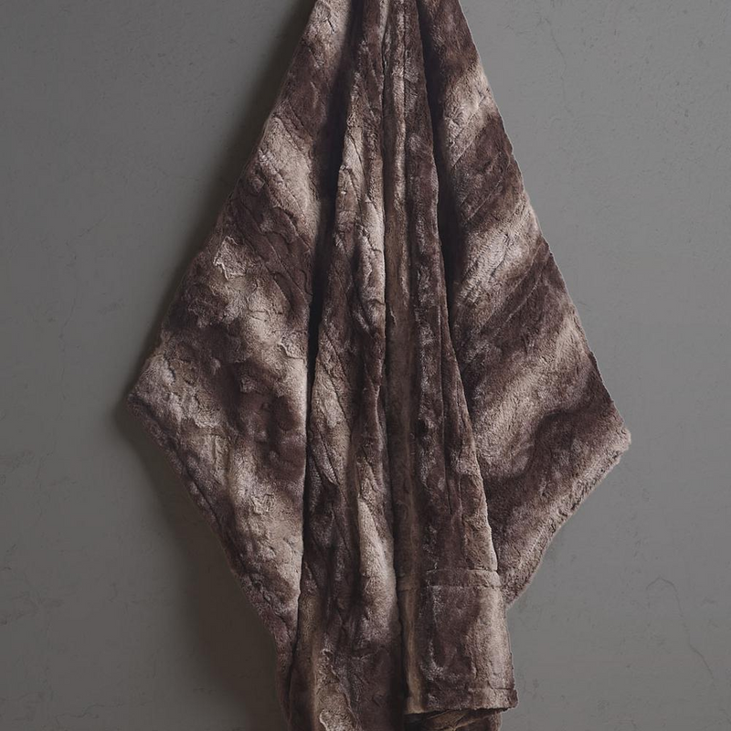 LuxeWarm Rich Brown Oversized Faux Fur Heated Throw