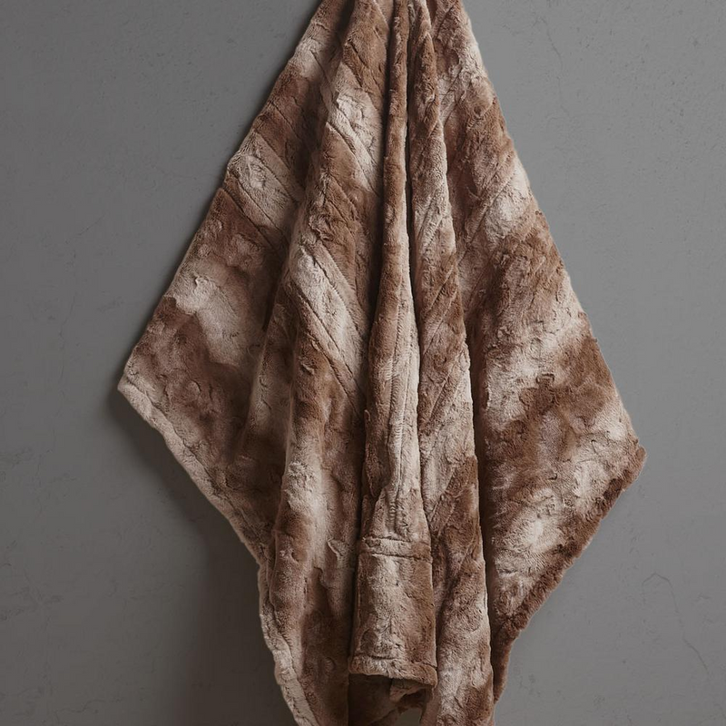 LuxeWarm Rich Brown Oversized Faux Fur Heated Throw