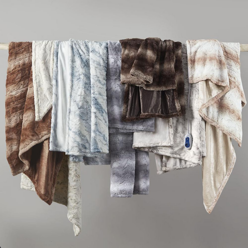LuxeWarm Rich Brown Oversized Faux Fur Heated Throw