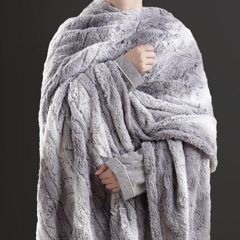 LuxeWarm Rich Brown Oversized Faux Fur Heated Throw