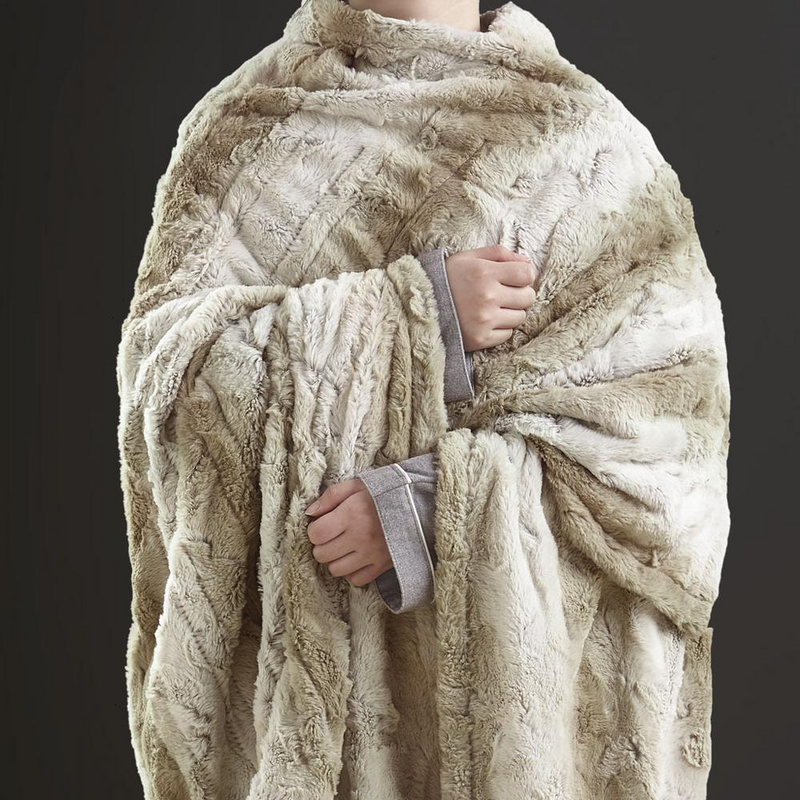 LuxeWarm Rich Brown Oversized Faux Fur Heated Throw