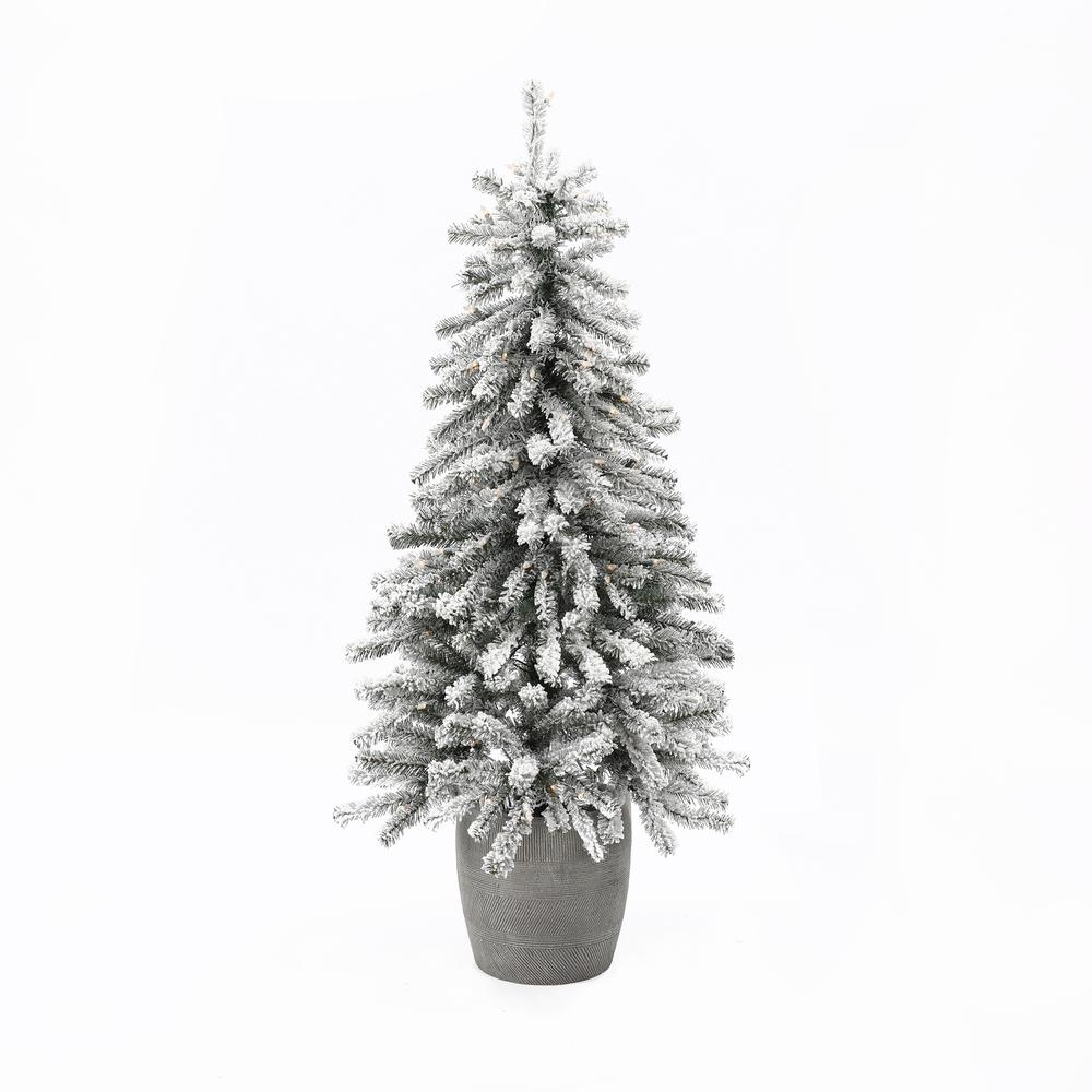 Pre-Lit LED 4ft Artificial Flocked Fir Christmas Tree with Pot Planter