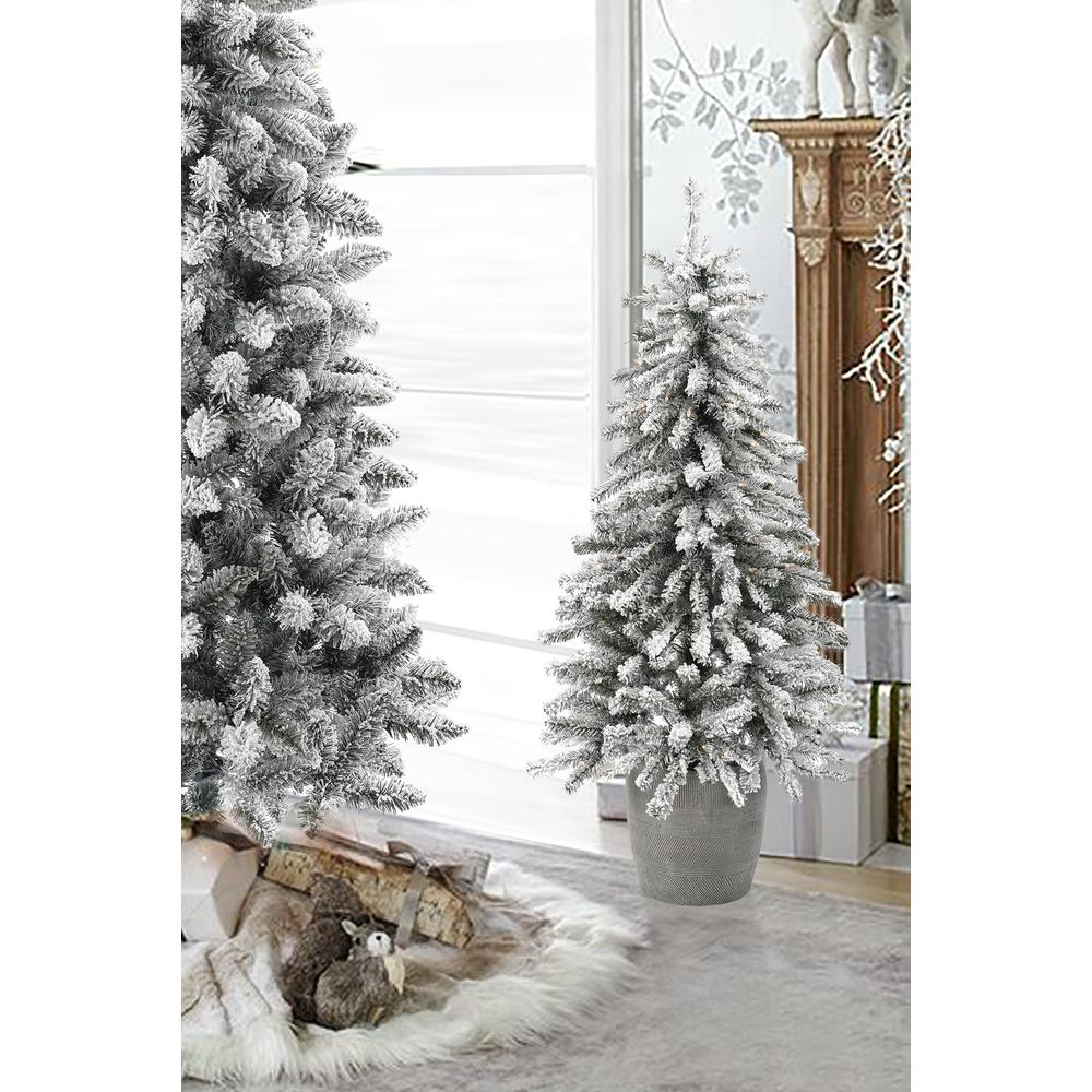 Pre-Lit LED 4ft Artificial Flocked Fir Christmas Tree with Pot Planter