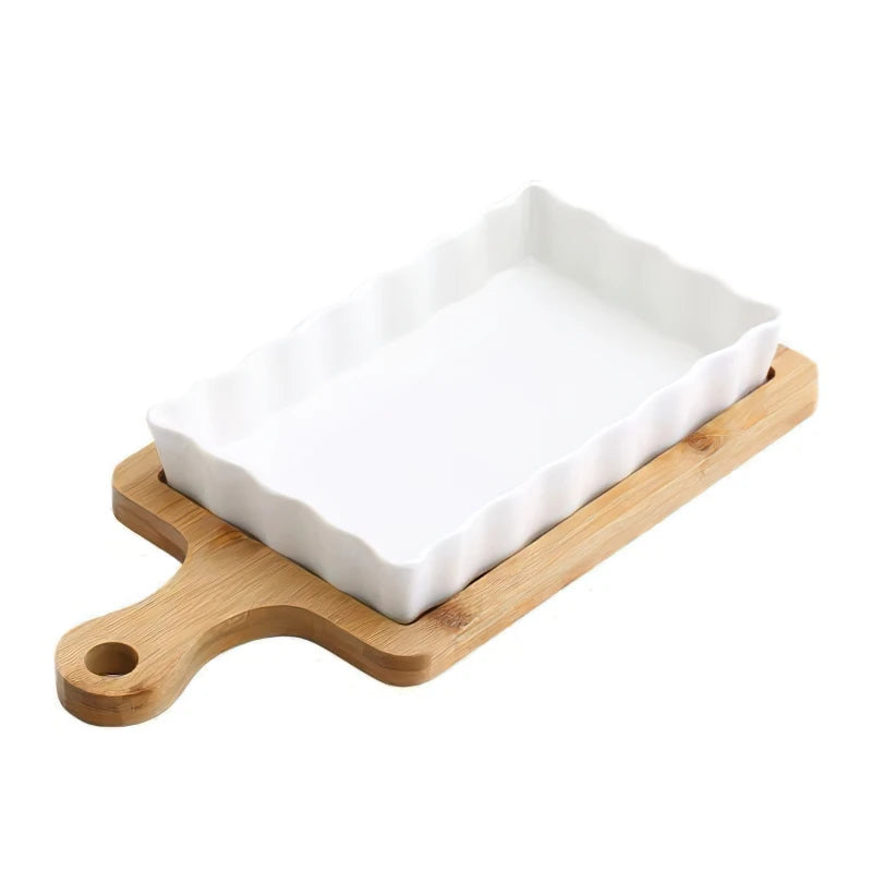 Scalloped Sensation Ceramic and Wooden Trays