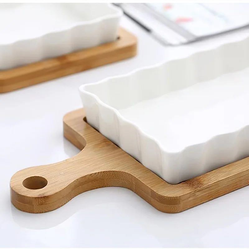 Scalloped Sensation Ceramic and Wooden Trays